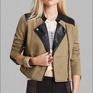 Free People Olive Green and Leather Moto Jacket